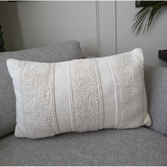 Kirklands Textured Cream Lumbar Pillow Cover 16x26 Reversible - Picture 1 of 10